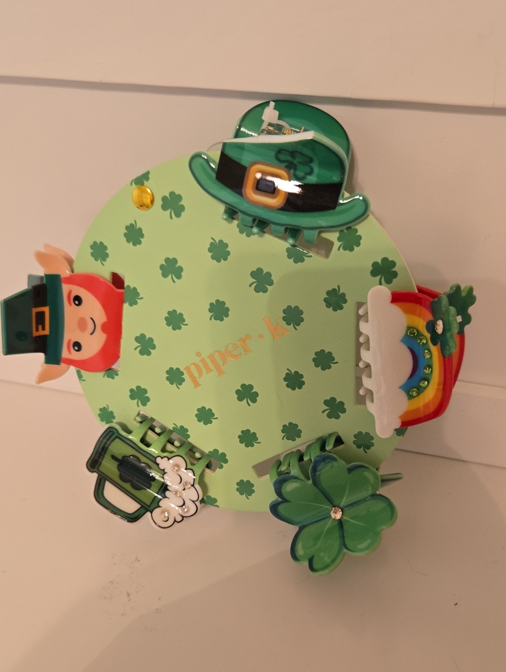 Piper K  St. Patrick's Day Hair Clip Set - Green Shamrock & Rainbow 5 Clips Nwt